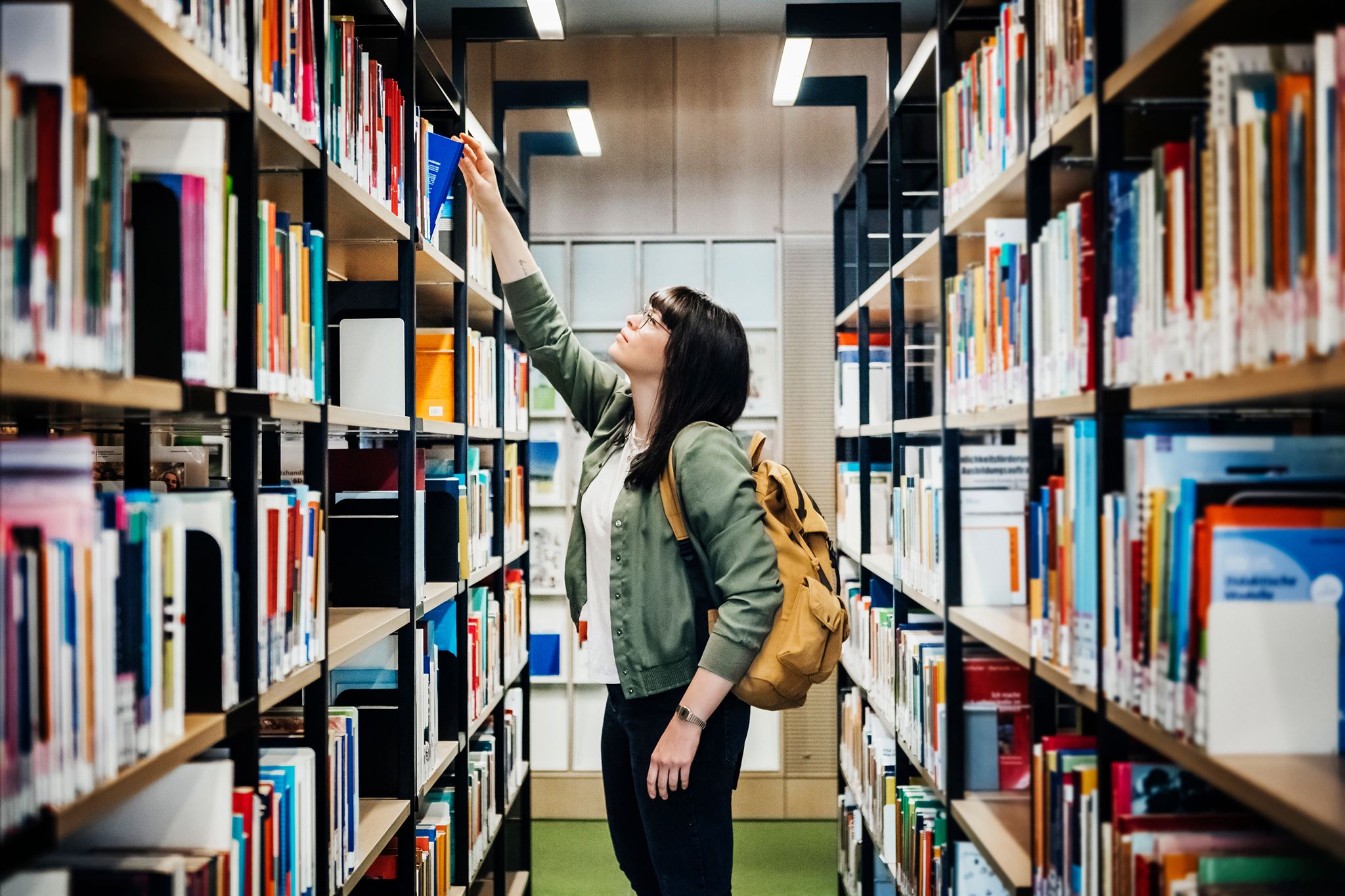 Woman-in-a-library